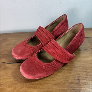 Hotter Red Mary Jane Shoes Size 6 Red Suede Wedge Shoes Round Toe Adriana